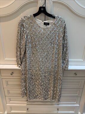 Parker Silver Sequin Long Sleeve Shift Dress